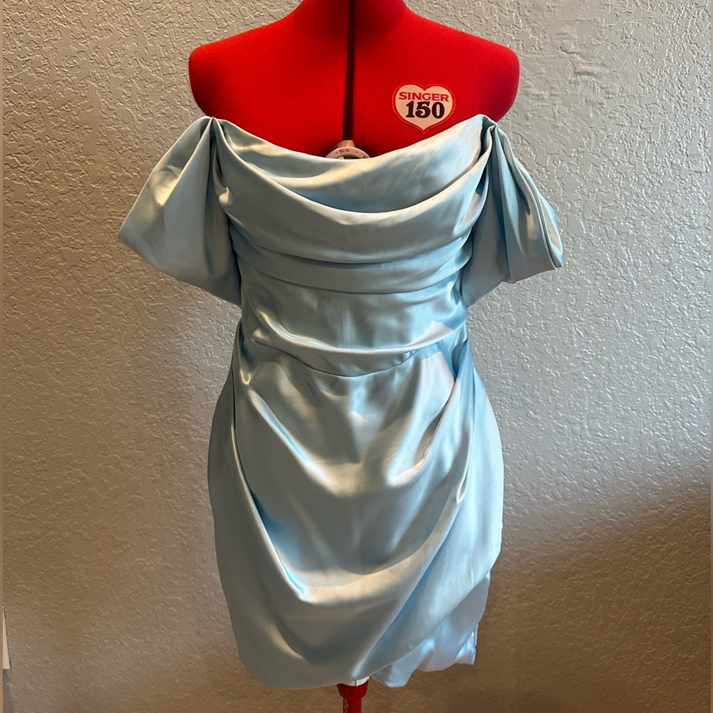 Miss Circle Zori Baby Blue Off Shoulder Satin Corset Dress | Size Large| Altered